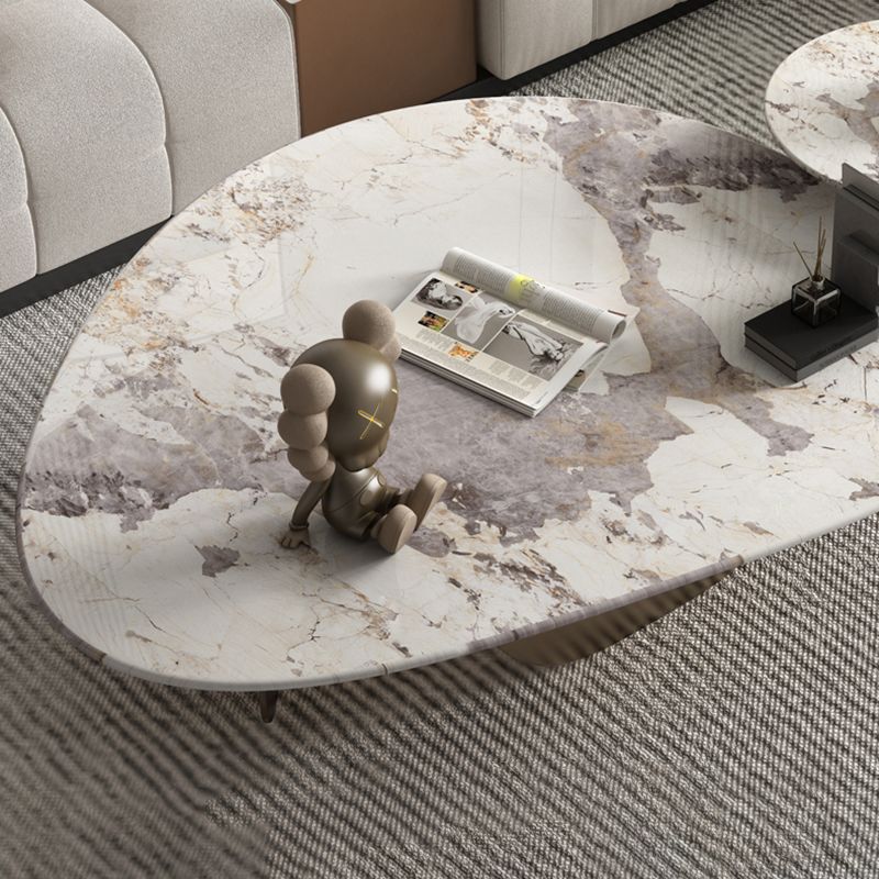 13.7"H 3 Legs Aged Metal Base White Slate Irregular Coffee Table