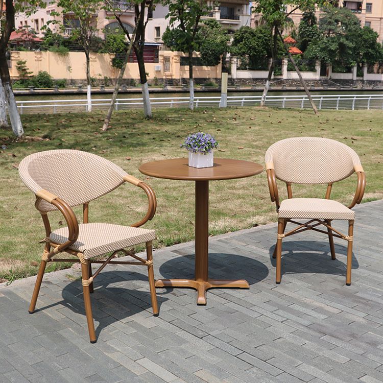 Tropical Beige Armchair/Side Chair with Fabric Back and Aluminum Base