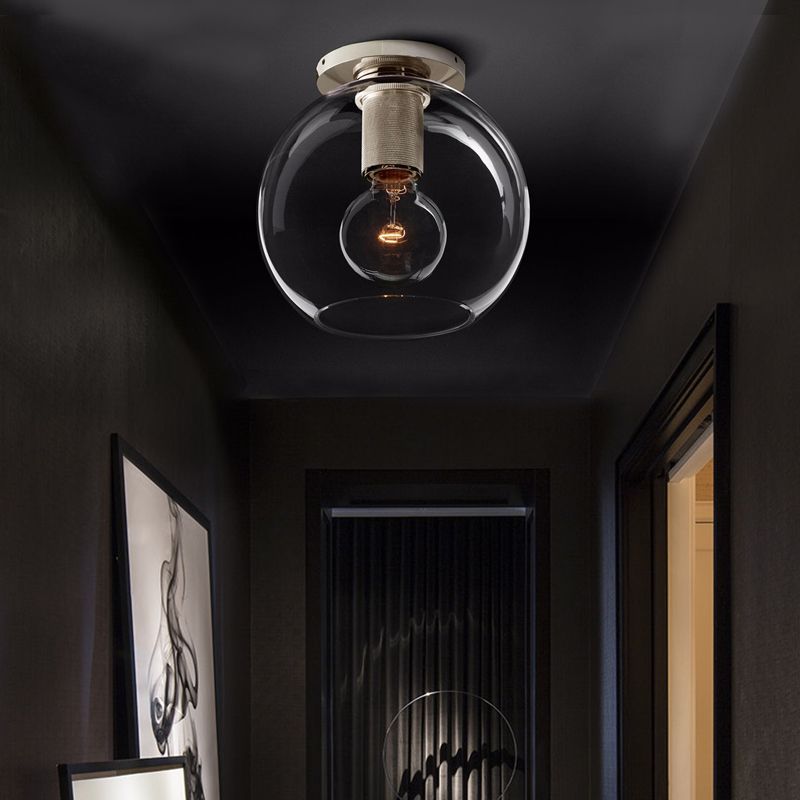Luminaire de plafond à 1 tête en verre transparent à montage encastré sphère traditionnelle en noir/laiton/chrome pour le salon