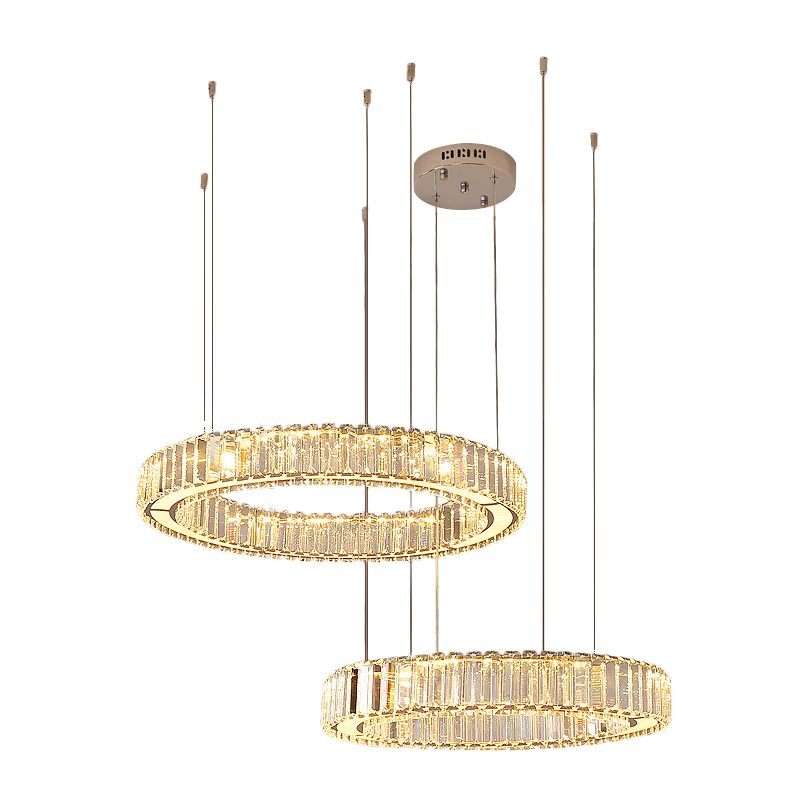 Chrome LED Hoop Multi Light Pendant Minimalisme Kristal rechthoek Hanglampkit
