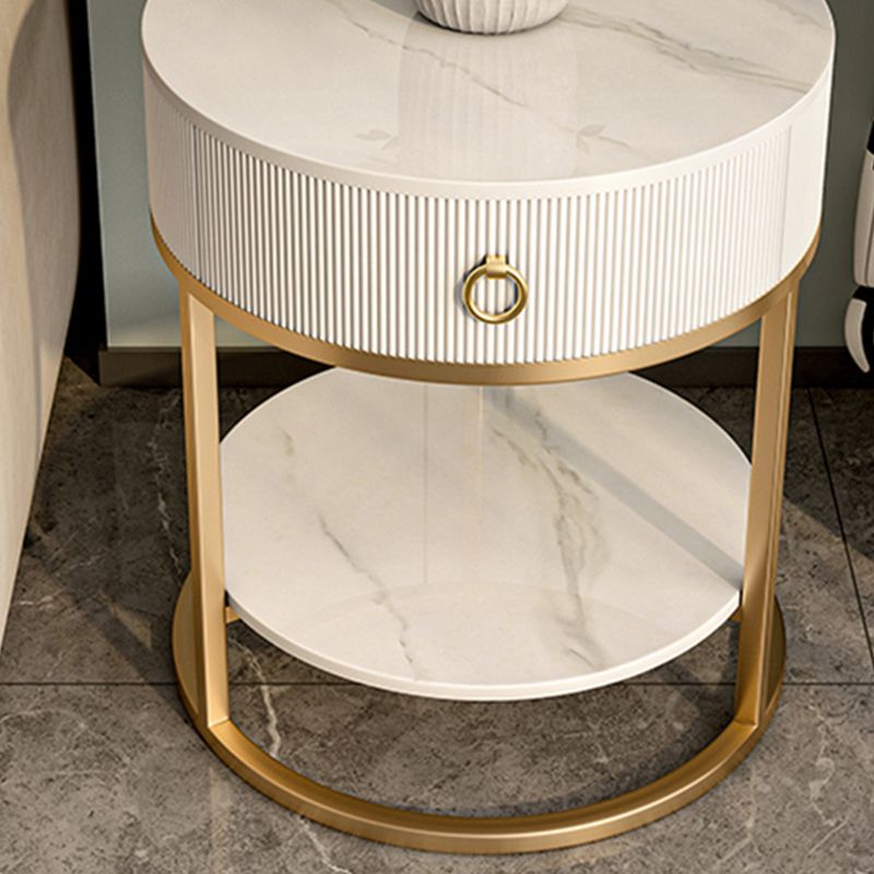 Round Slate Top End Table 22.83" Tall Iron Frame Side Table with Storage