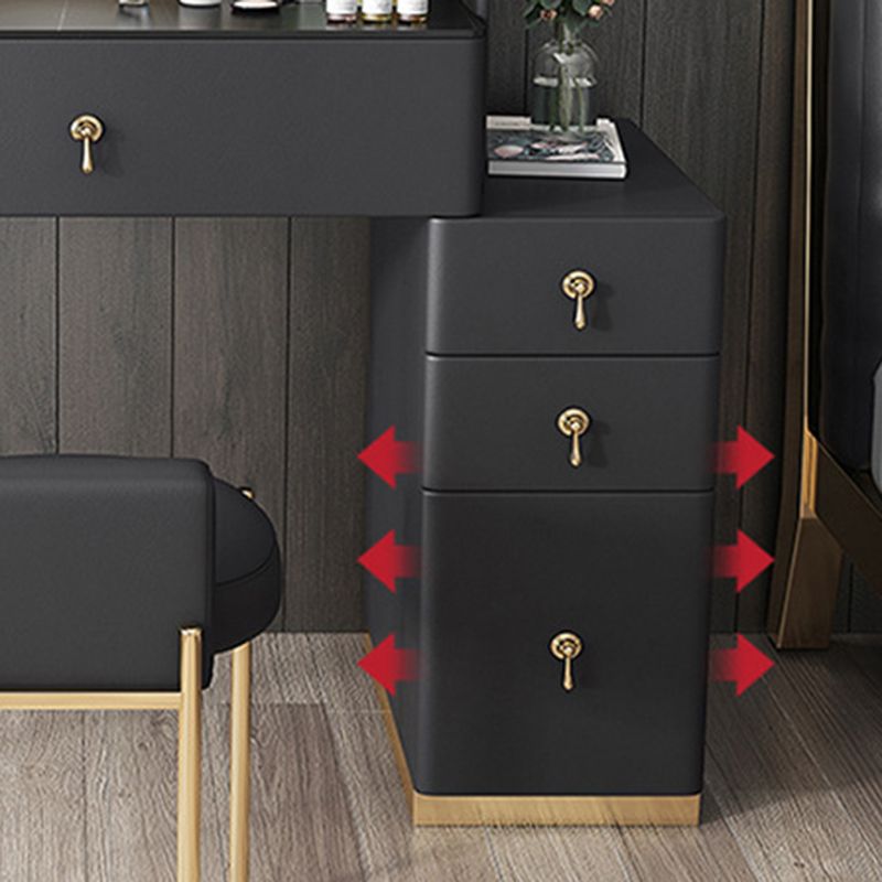 Stone Top Vanity and Stool Dressing Table Faux Leather Make-up Vanity