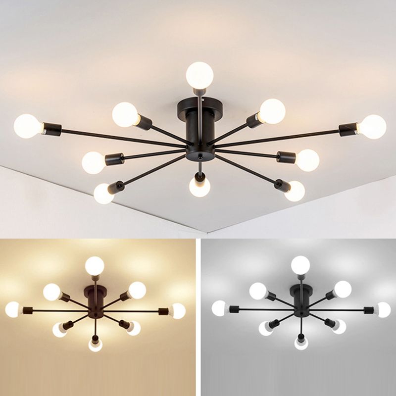 Bulb Bulb Sputnik SEMI FLUSH Monte in ferro battuto in stile industriale Luce a soffitto in metallo per soggiorno