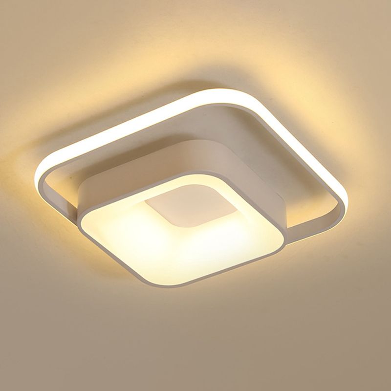 Square Flush Mount Minimalist Metal Gray/White Light LED Ceiling Fixture, Natural Light/Remote Control Stepless Dimming
