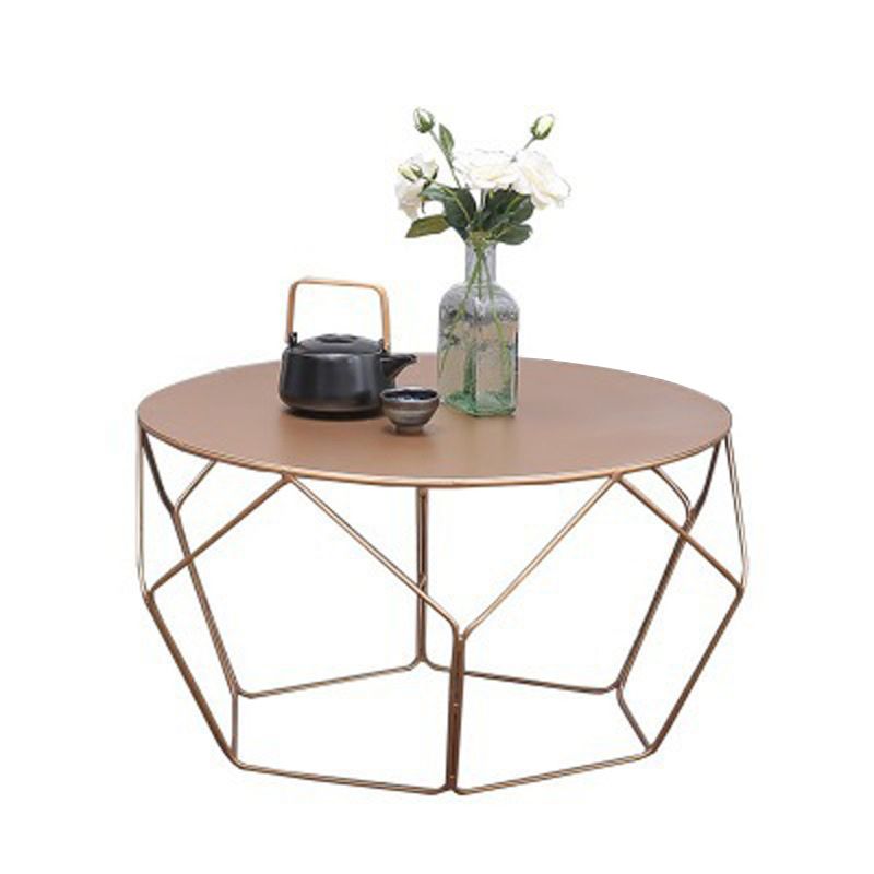 Mid-Century Modern Round Coffee Table with Iron Top and Steel Base