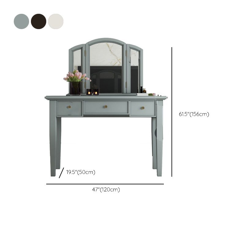 Traditional 3-Drawer Wood Dressing Table with Mirror Makeup Vanity Stool