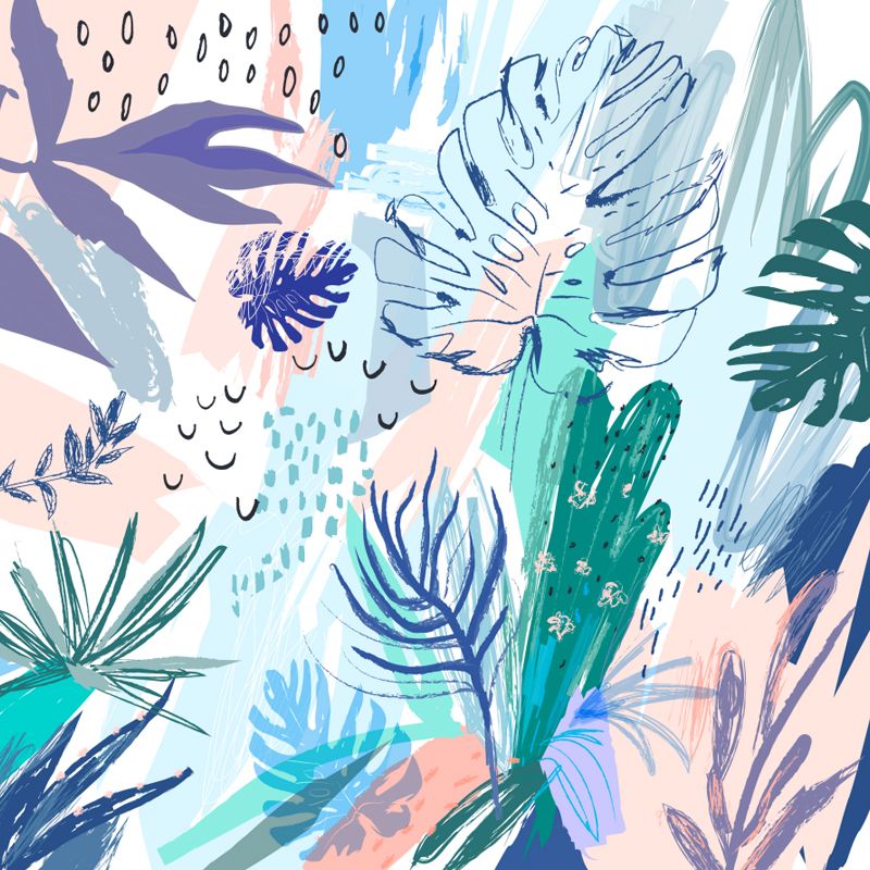 Watercolor Plant Leaves Mural Wallpaper Modern Water-Proof Living Room Wall Art, Custom Made