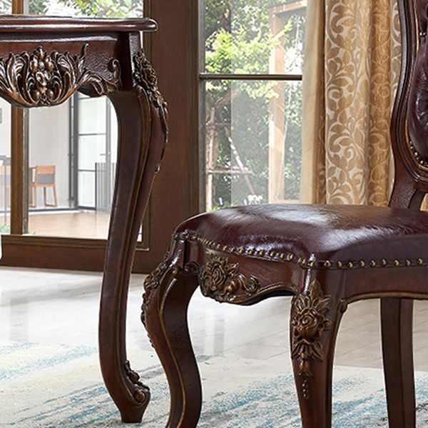 Mesa de comedor rectangular de color madera, mesa de madera maciza de caucho victoriana con 4 patas