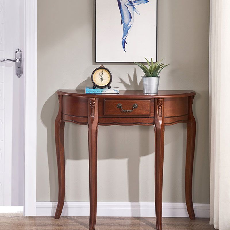 Rubbered Wood Console Table Mid-Century Modern Half Moon Accent Table for Hall