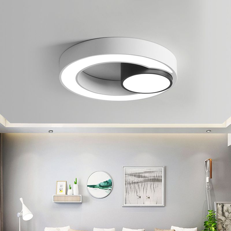 Iron Ringed Flush Mounted Lamp Nordic Black and White LED Ceiling Lighting in White/3 Color Light