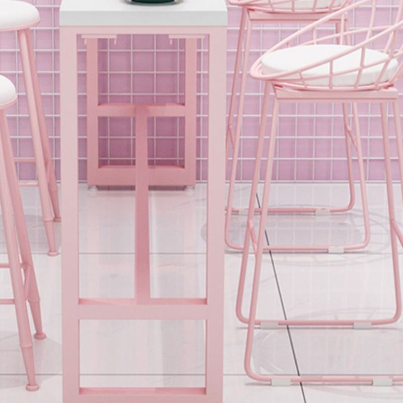 Glam Rectangle Bar Stool Table White Top Pub Table with Pink Base