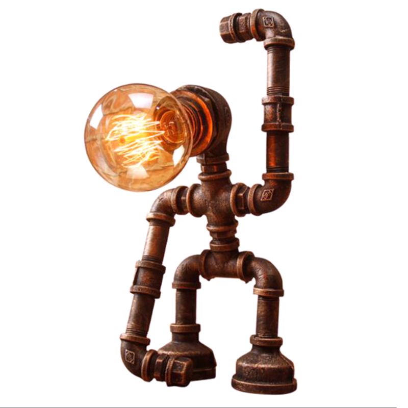 Lámpara de mesa de robot industrial Heracles Luz de hierro de una sola bombilla en bronce para dormitorio