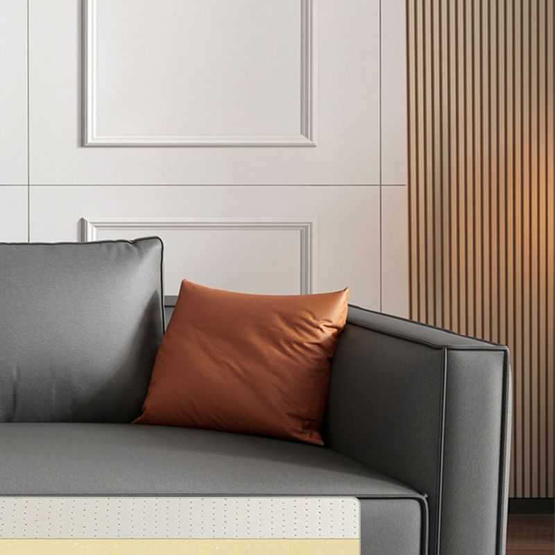 Scandinavian Grey Faux Leather Square Arm Sofa/Sectional with Wear-Resisting