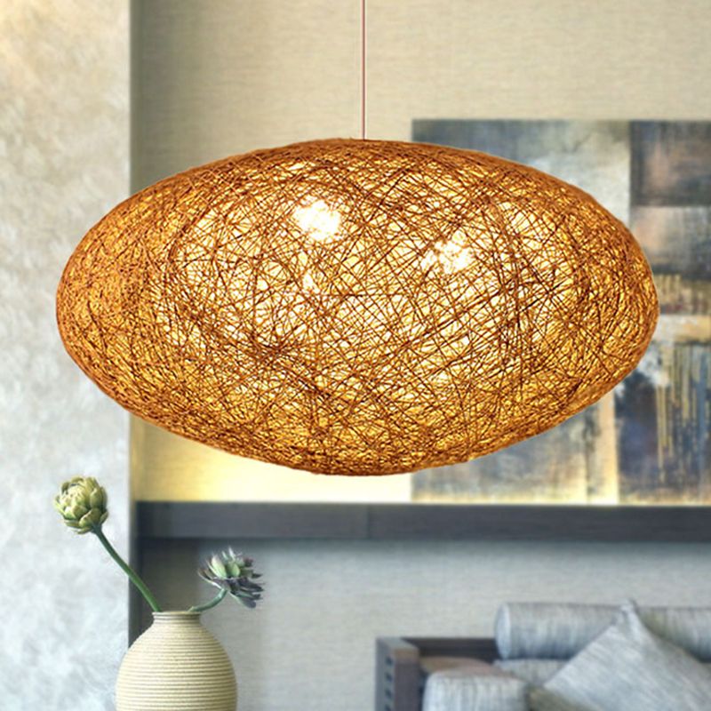 Modernism Weave Pendant Lighting Rope 1 Bulb Hanging Light Fixture in Wood for Dining Room