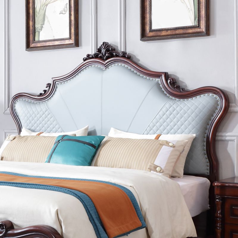 Victorian Tufted Upholstered Bed Frame Solid Wood Mattress Included King Bed in Brown