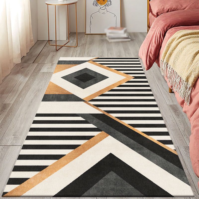 Dark Orange Nordic Rug Polyester Color Block Rug Washable Rug for Drawing Room