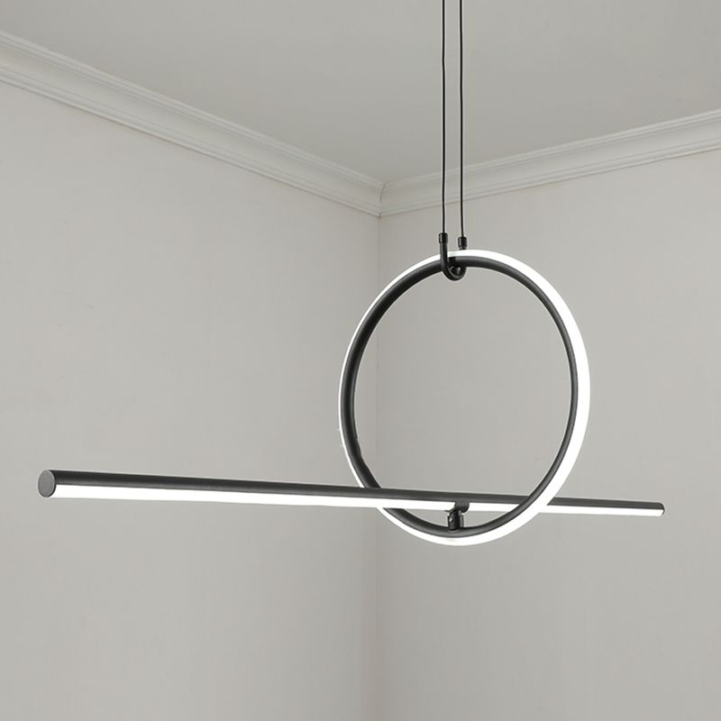 Modern Style Linear Shape Island Lights Metal 2 Light Pendant Lights in Black