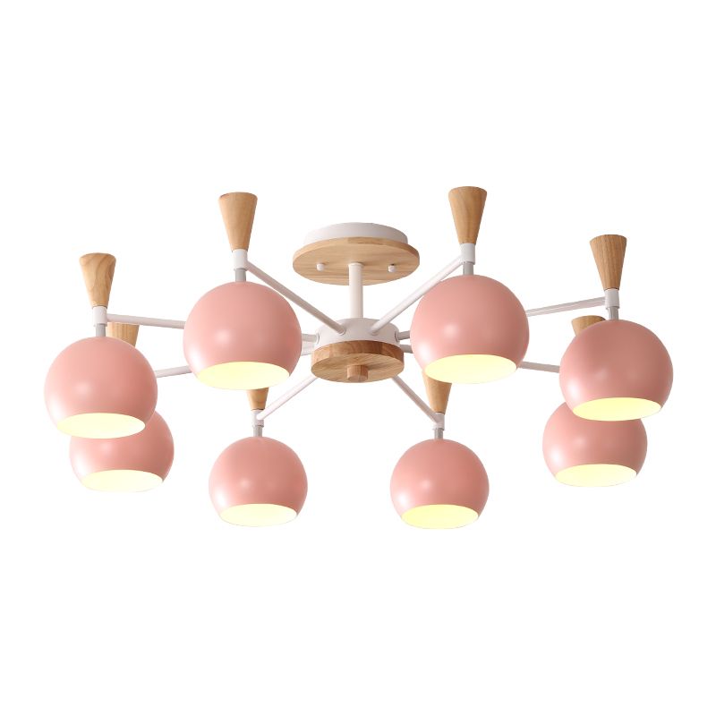 Macaron 3/6/8-Light Ceiling Lamp with Acrylic Shade Pink/Yellow/Blue Dome Semi Flush Pendant
