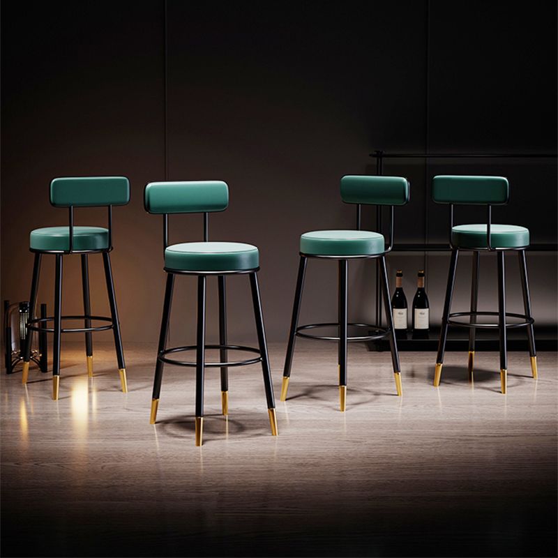 Industrial Leather Iron Counter Stools Low Back Bar Stools with Round Seat