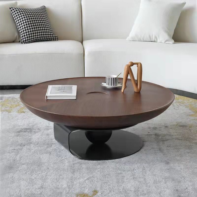 Modern Style Round Wood Table with Abstract Base Coffee Table