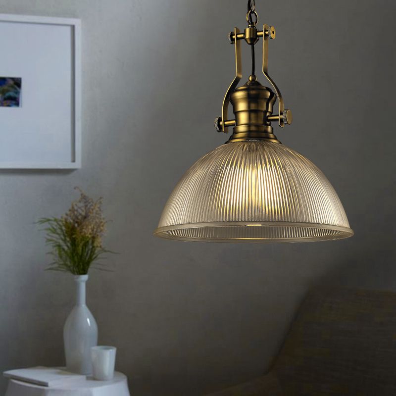 Pendre de dôme de 12 "/ 15" de largeur industriel 1 Verre clairs à la lampe suspendue en laiton pour salle à manger