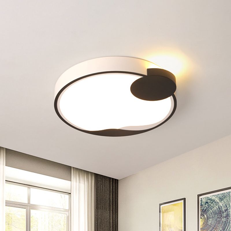 16"/19.5" W Drum Acrylic Flush Mount Fixture Modernism White and Black LED Ceiling Lamp in White/Warm Light