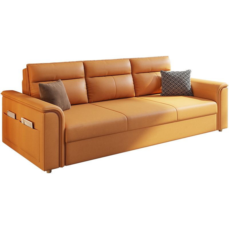 Scandinavian Orange Futon and Mattress Flared Arms Futon Sleeper Sofa with Storage