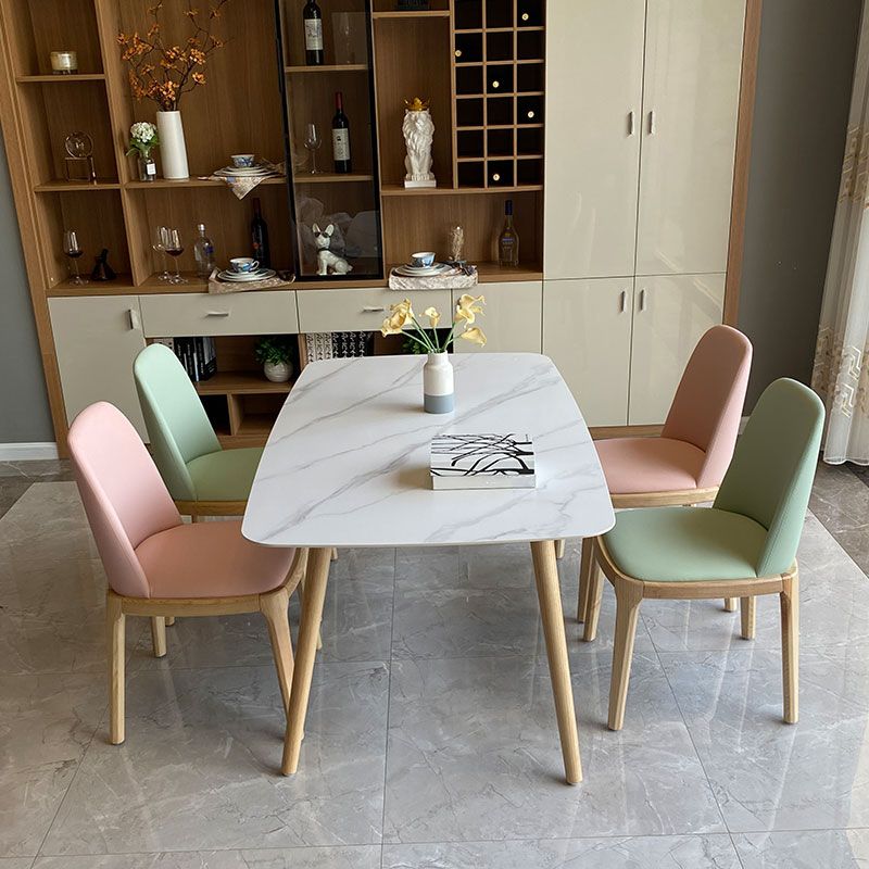 Scandinavian Sintered Stone White Dining Table Set Rectangle Home Use Dining Set