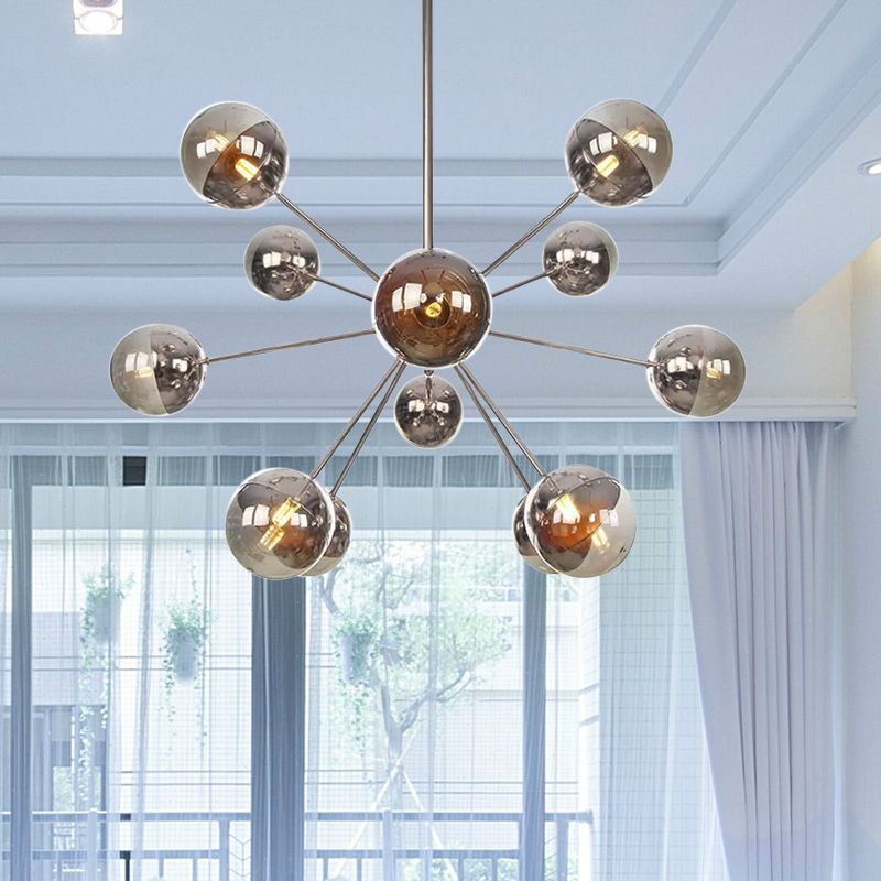 Semi-encastré Globe pour salle à manger, verre blanc/transparent/gris fumée, 9/12/15 lumières, luminaire semi-encastré contemporain en cuivre/chrome/or