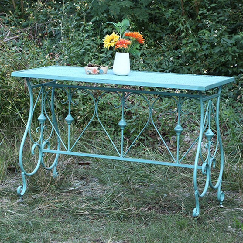 Modern Green Waterproof Courtyard Table Iron Rectangle Outdoor Table