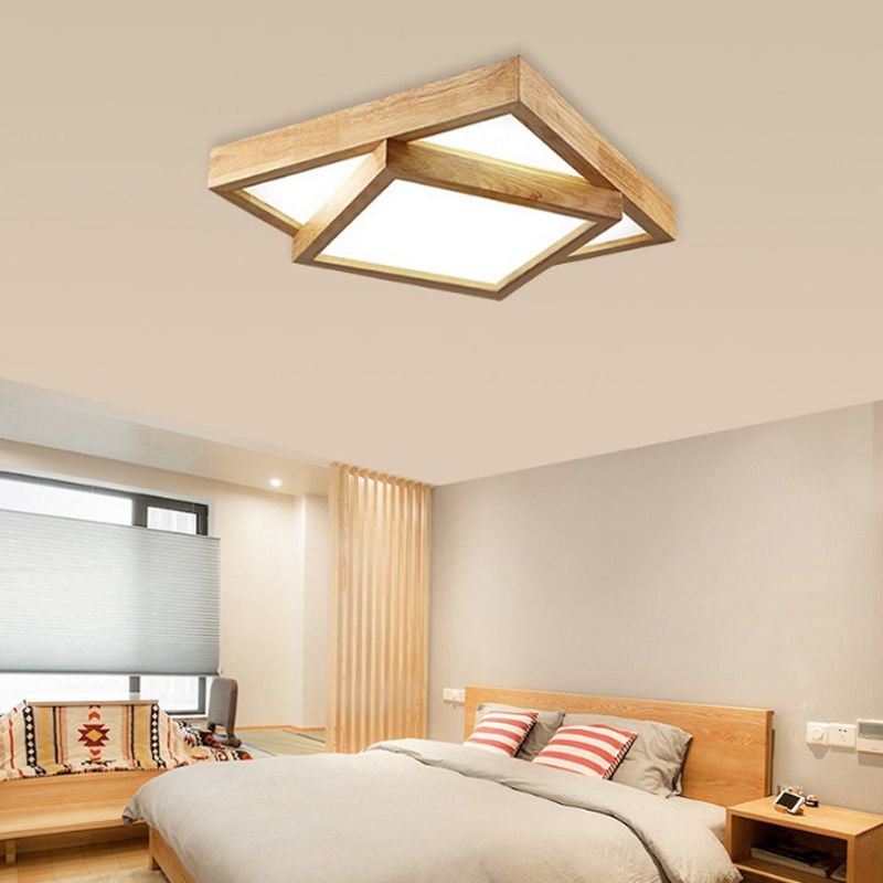 19"/25"/31.5" Wide Modern Square Wood Flush Mount Light LED Ceiling Light Fixture for Bedroom in Warm/White Light