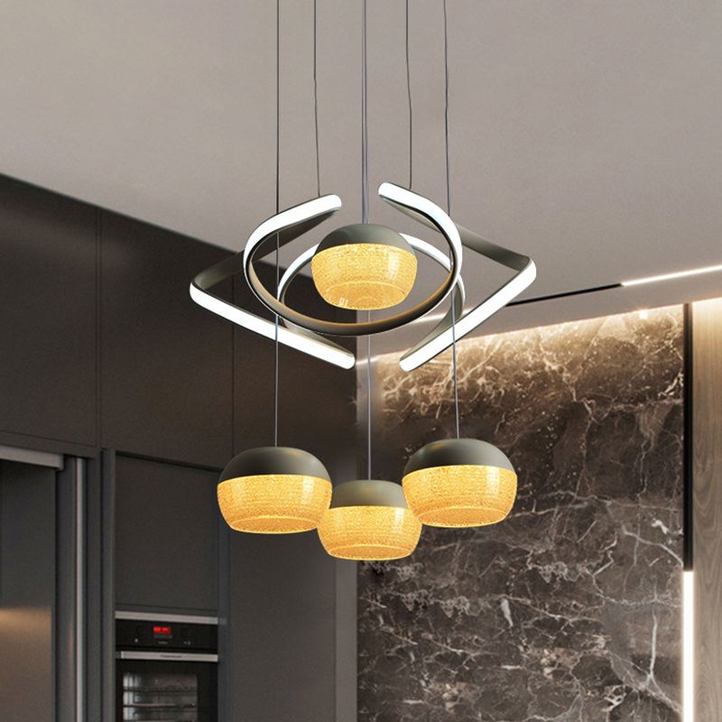 Grappe ovale gris moderniste moderniste 4 lumières acrylique LED suspendu lampe à lampe avec faisceau de torsion