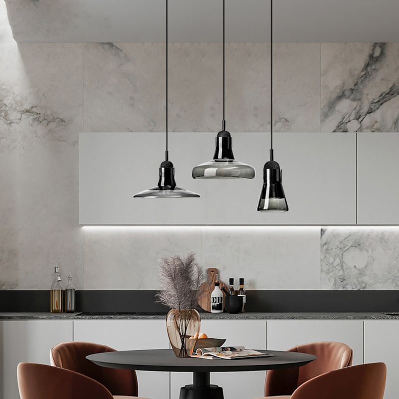 Hanging Cord Pendant Ceiling Light Modern Glass Dinning Room Hanging Light Fixture in Smoke Gray