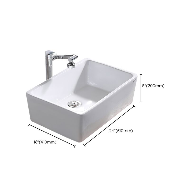 Contemporary Bathroom Sink Pop-Up Drain Porcelain Rectangular Vessel Lavatory Sink