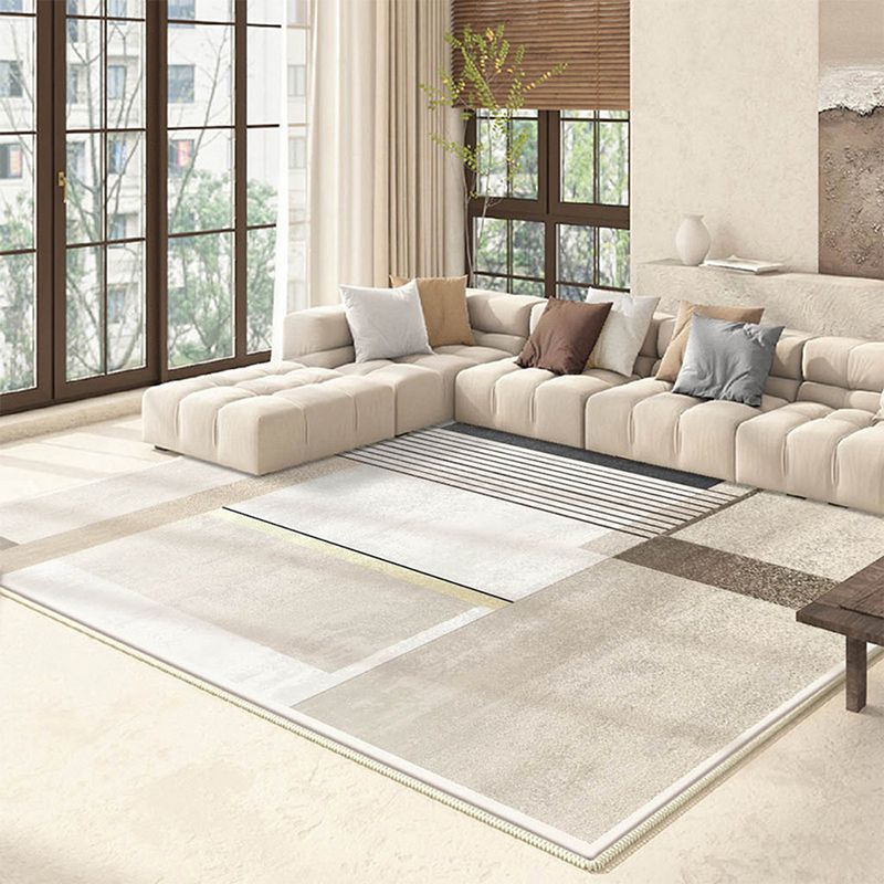 Light Brown Simple Rug Polyester Line Rug Non-Slip Backing Area Rug for Home Decor