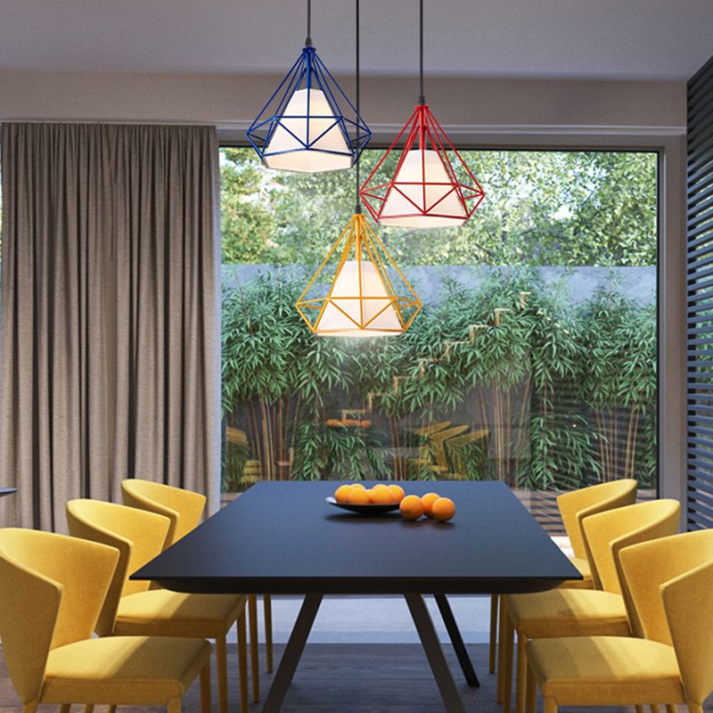 Diamond Metal Hanging Light Fixture Modern Style Down Lighting Pendant for Dinning Room