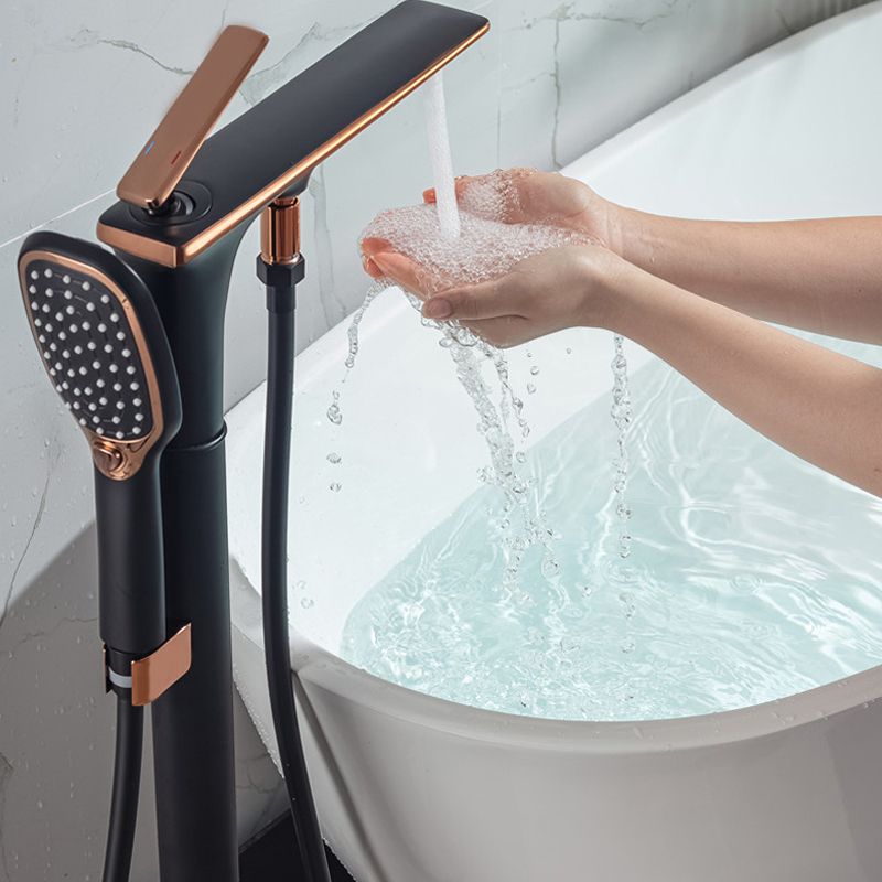 Floor Mounted Copper Freestanding Tub Filler Swivel High Arc Tub Filler Trim