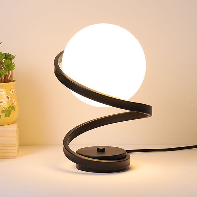 Globe Night Table Lamp Modern 1-Light Nightstand Lights with White Glass Shade