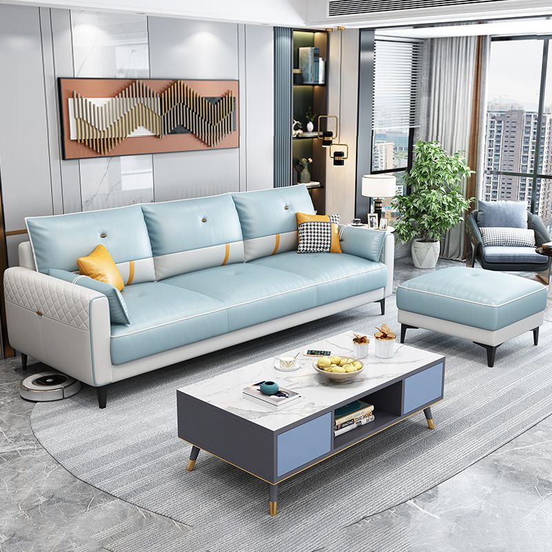 Scandinavian 3-seater Sofa with Ottoman Included Square Arm Sofa