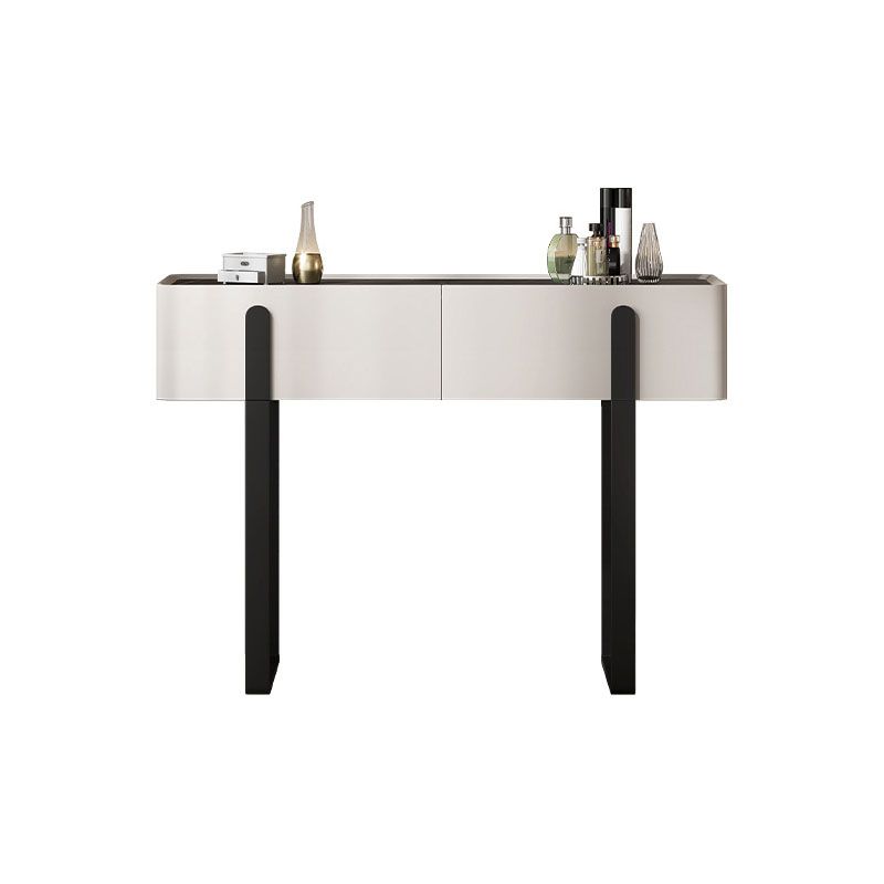 Contemporary Stone Top Vanity Desk 2-Drawer Dressing Table in White