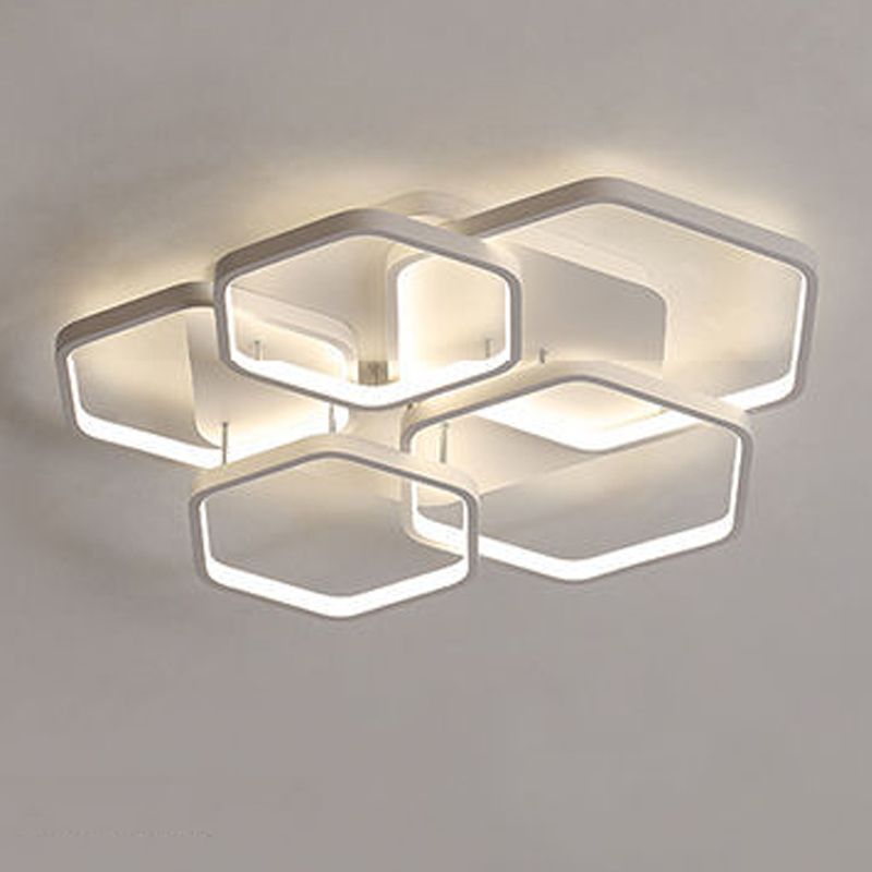 Luminaire encastré hexagonal moderne en métal, plafonnier encastré en blanc