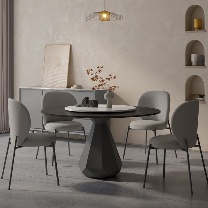Modern Black Stone Dinner Table Kitchen Home Round Pedestal Dining Table