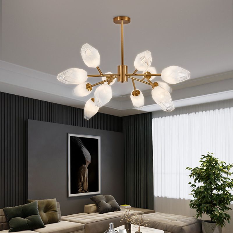Frosted Glass Gem Pendant Lighting Postmodern Gold Finish Chandelier for Living Room