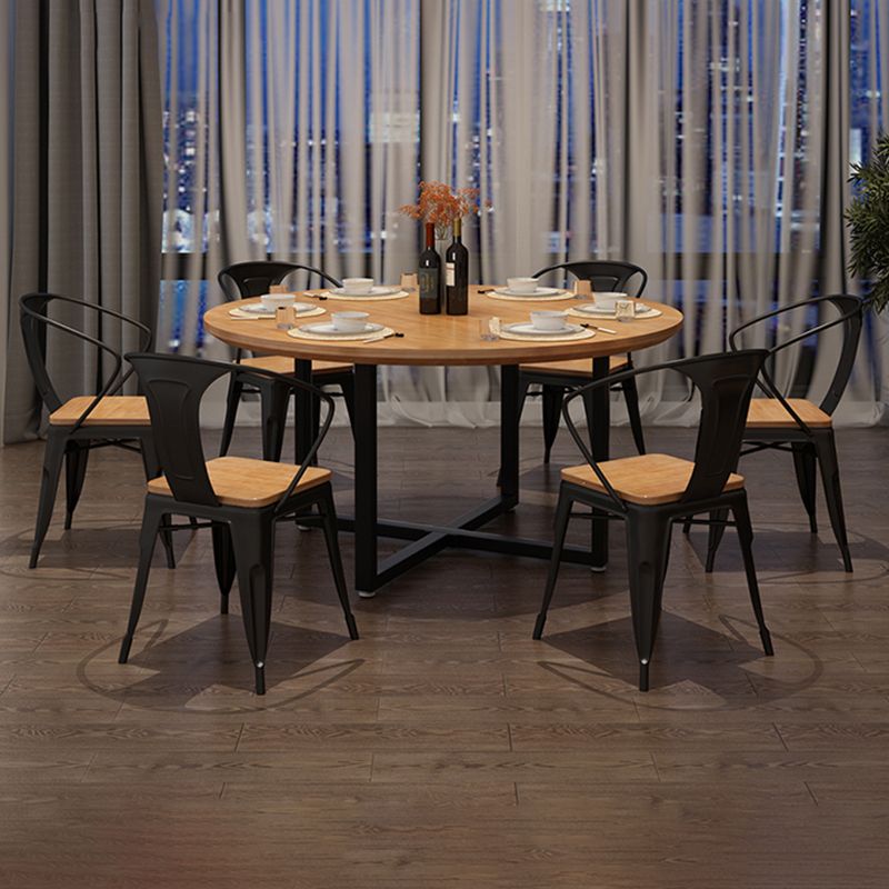 Contemporary 1/4/5/7 Pieces Furniture Round Solid Wood Dining Table Set in Brown