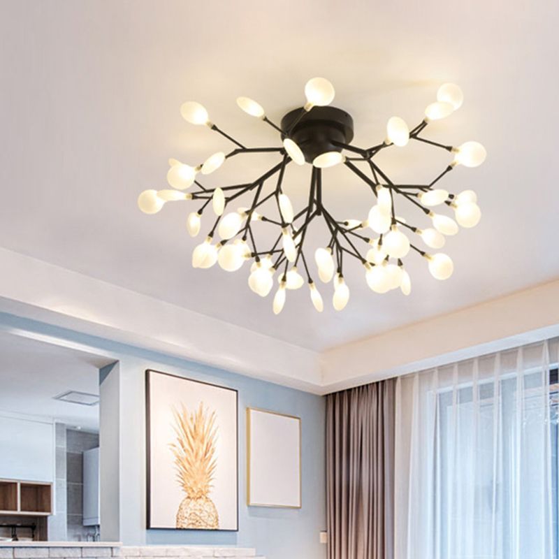 Firefly Shade LED Semi Flush Postmodern Firefly Living Room Ceiling Mount Chandelier