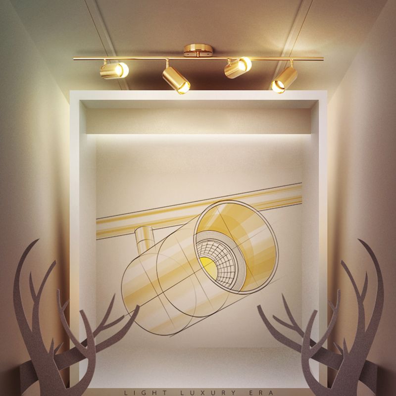 Luz de pista nórdica montada en superficie en sala de estar dorada, tienda de ropa para el hogar, iluminación comercial semimontada