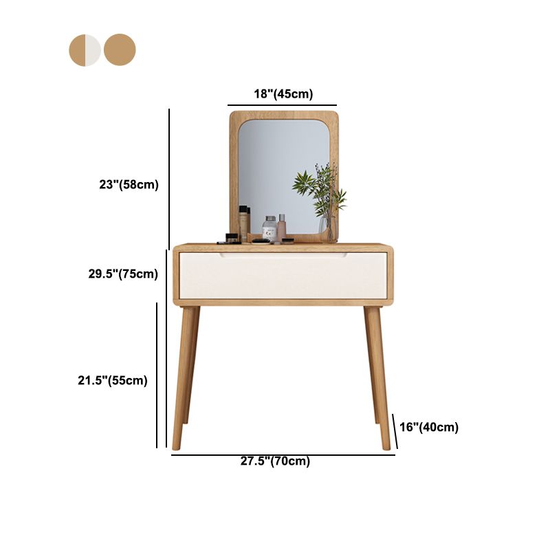 Scandinavian Makeup Vanity Desk Table in White and Brown for Bedroom