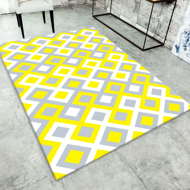 Minimalist Modern Rug Multicolor Geometric Trellis Print Carpet Anti-Slip Machine Washable Pet Friendly Rug for Room