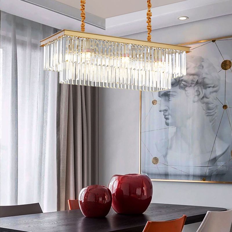 Lineare Inselbeleuchtung in modernen Luxusstil -Kristall -Innenpendelleuchten