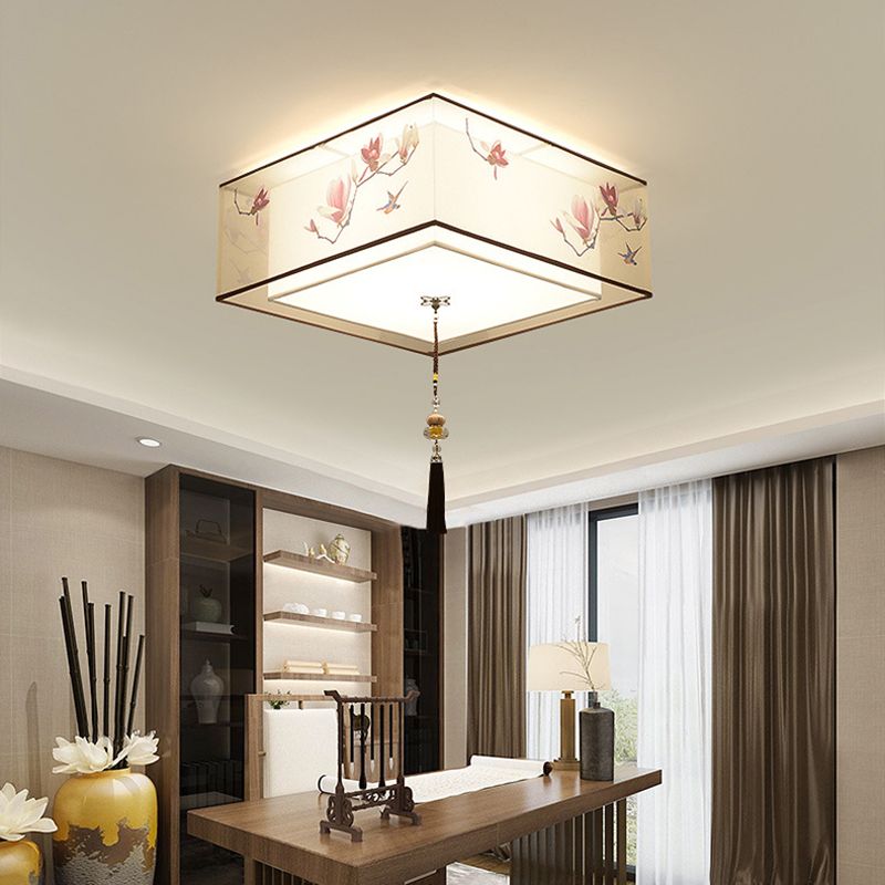 Flush Mount Lighting Fixture Traditional Geometric Fabric Flush Ceiling Light Fixture in White